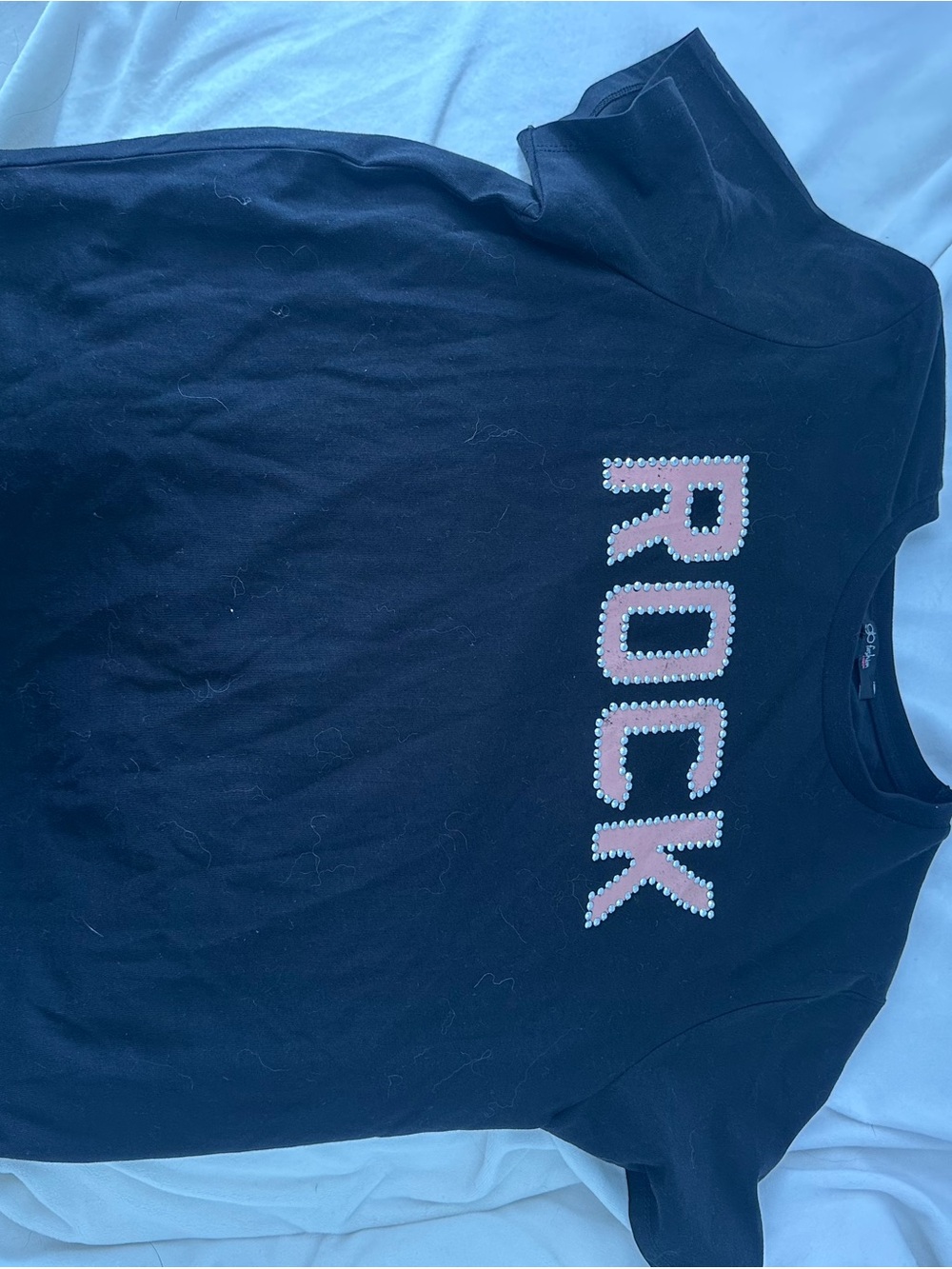 Kids Black 'ROCK' Graphic Tee with Pink Stud Detail